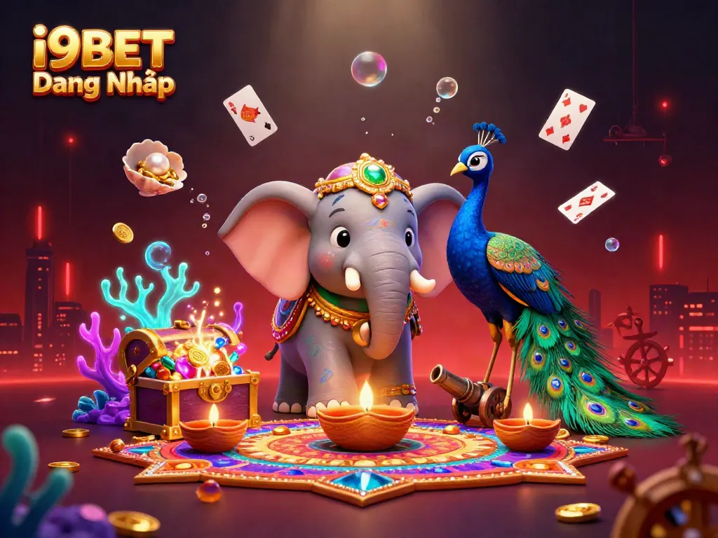 Winning big with i9BET Đăng Nhập in a vibrant cartoon casino scene filled with colorful elements and excitement.