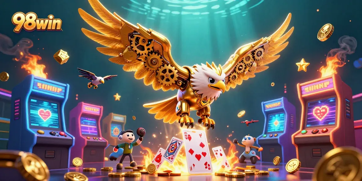Experience thrilling gameplay and dynamic action with 98win's immersive gaming casino scene featuring holographic elements.