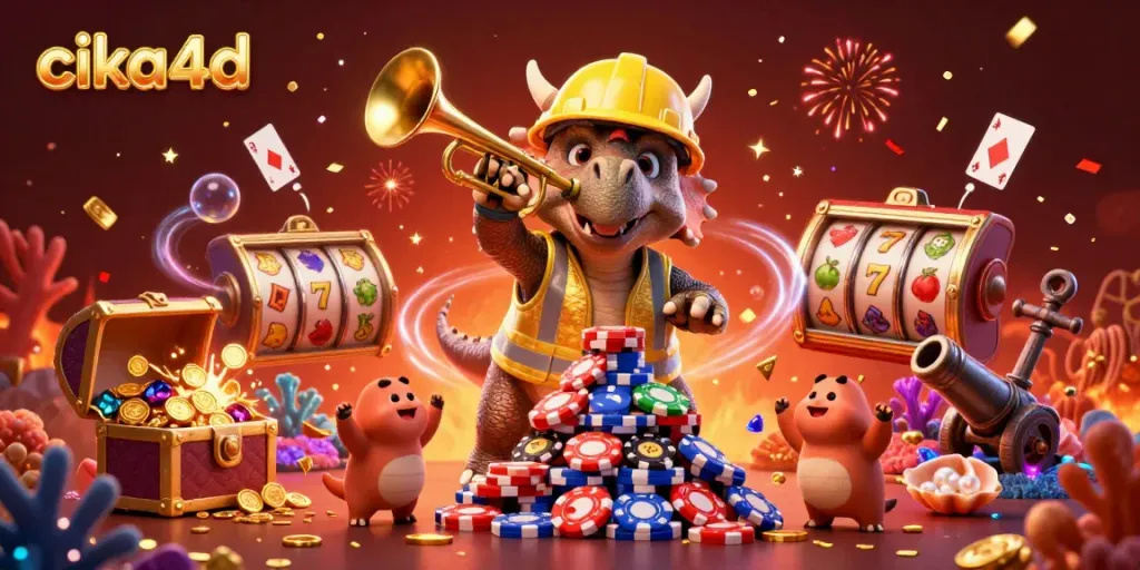 Engage with CIKA4D's vibrant casino-themed celebration featuring animated characters.