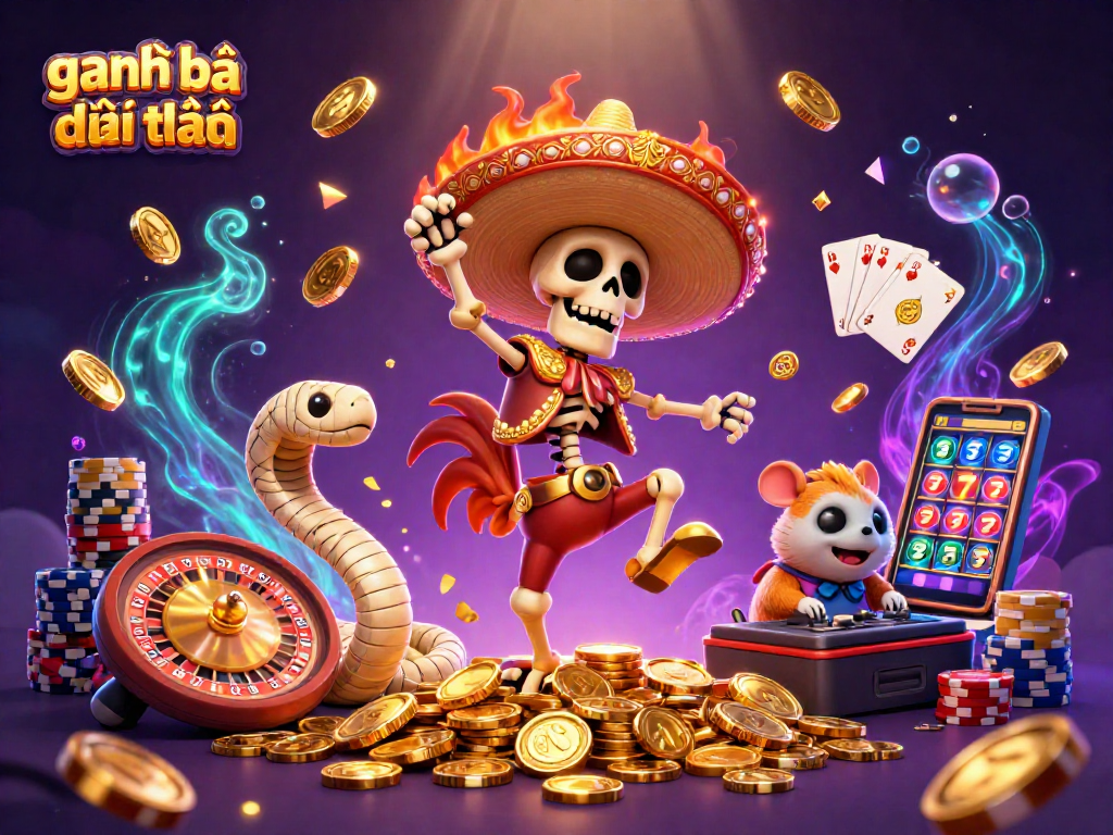 Join the fun with game đánh bài đổi thưởng featuring vibrant characters dancing amidst sparkling casino elements.