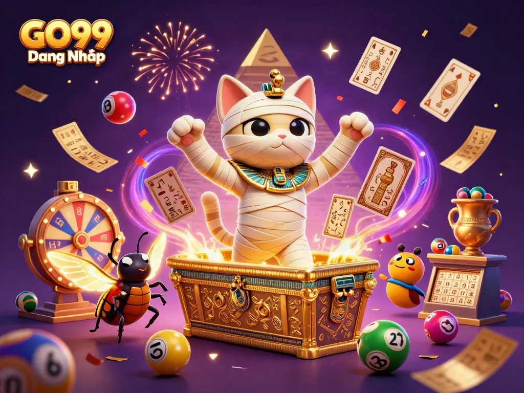 Engage in the thrilling adventure of GO99 Đăng Nhập, featuring interactive casino elements like spinning prize wheels and golden tickets.