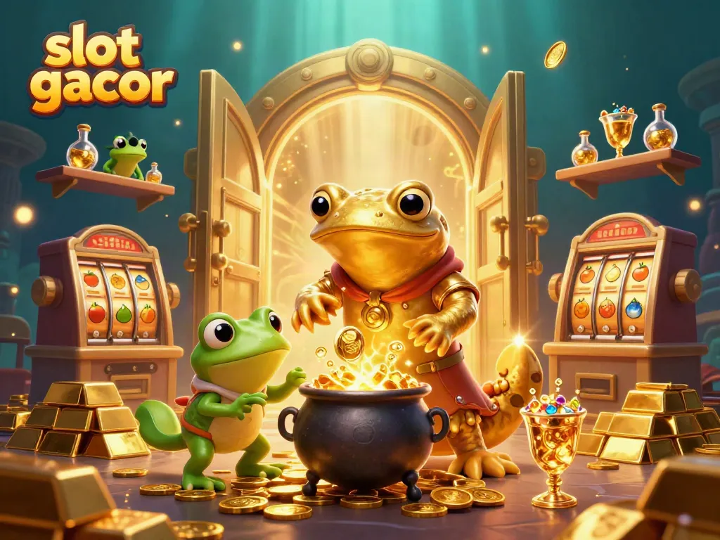 Conquer slot gacor challenges with a vibrant 3D illustration of gold-themed casino characters.
