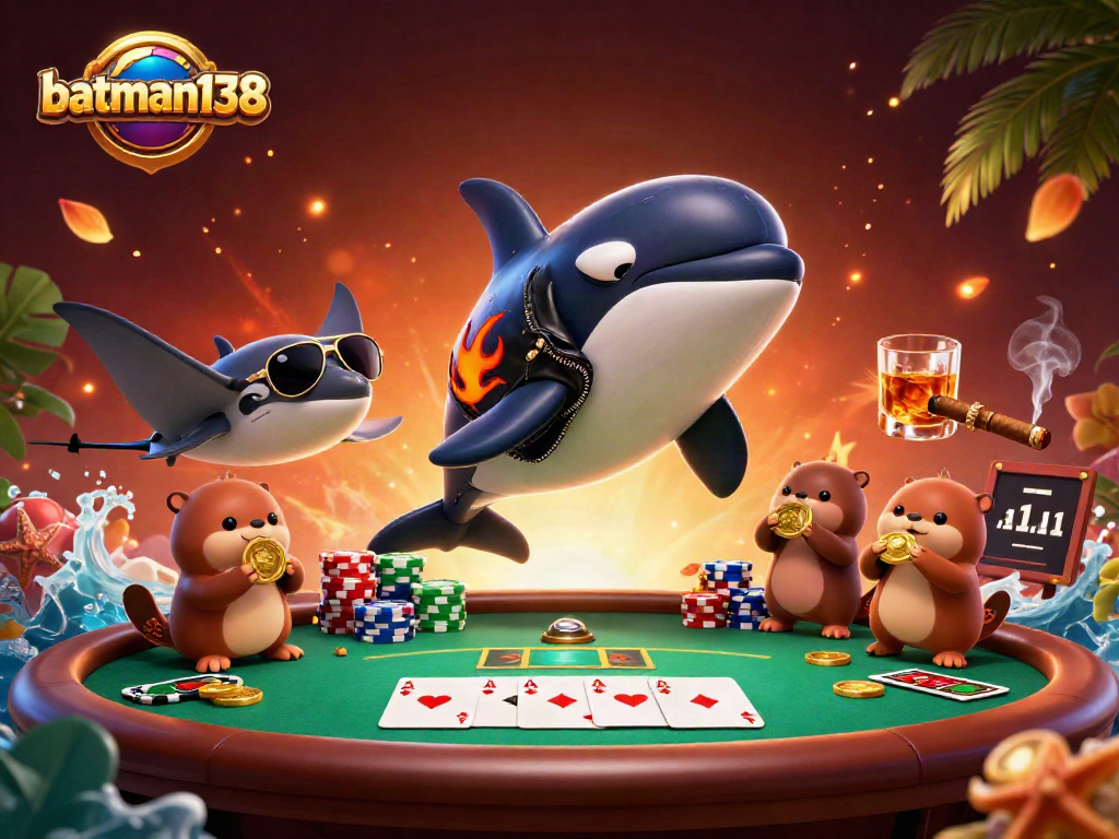 Win big with batman138 at an exciting gaming table filled with vibrant characters and casino elements.