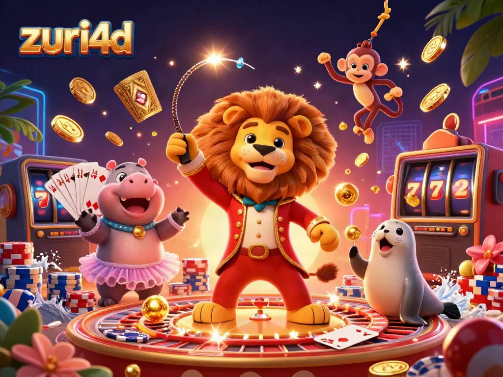 Gambar zuri4d menampilkan karakter kasino yang menarik dengan koin emas berserakan.
