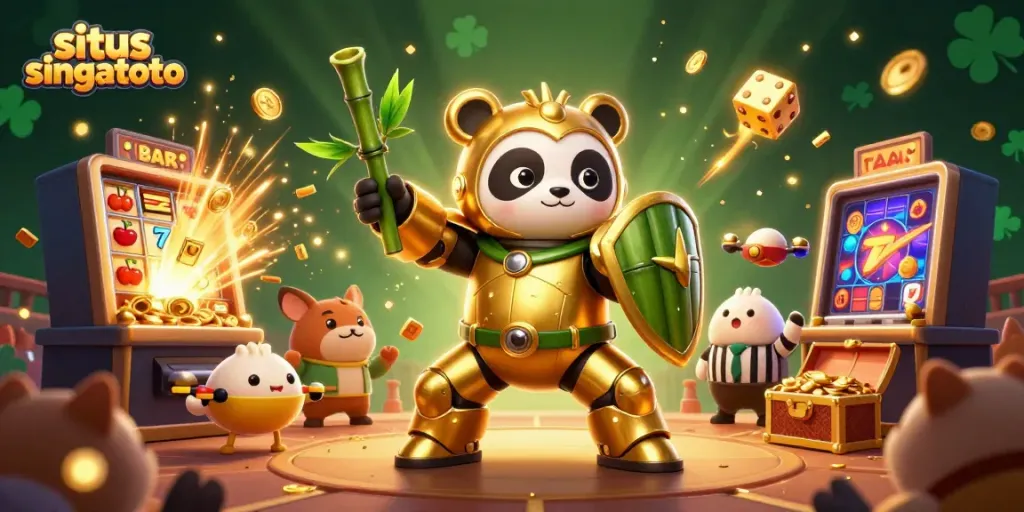 Experience the thrill of situs singatoto with a golden panda in an explosive jackpot scene.