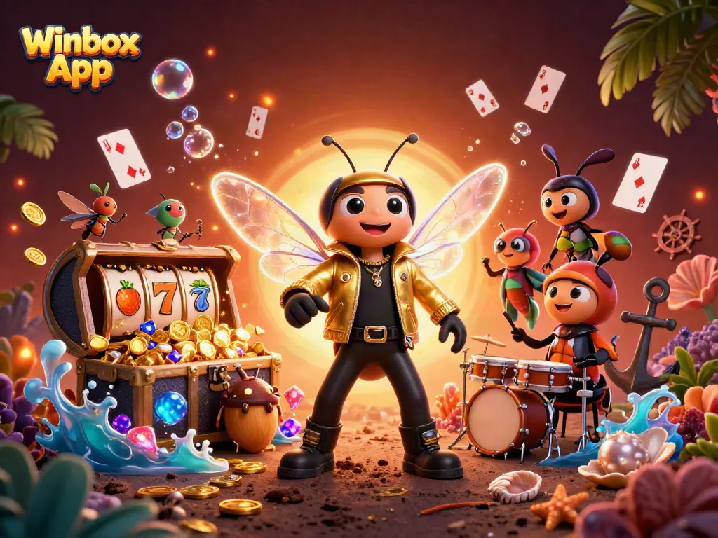 Engage with the thrilling Winbox App featuring an electrifying casino scene with vibrant characters and elements.