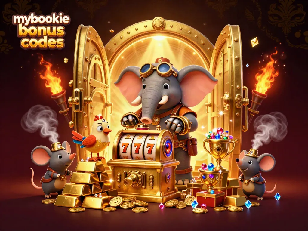Spin exciting mybookie bonus codes on a dynamic slot machine with treasures filling the scene.