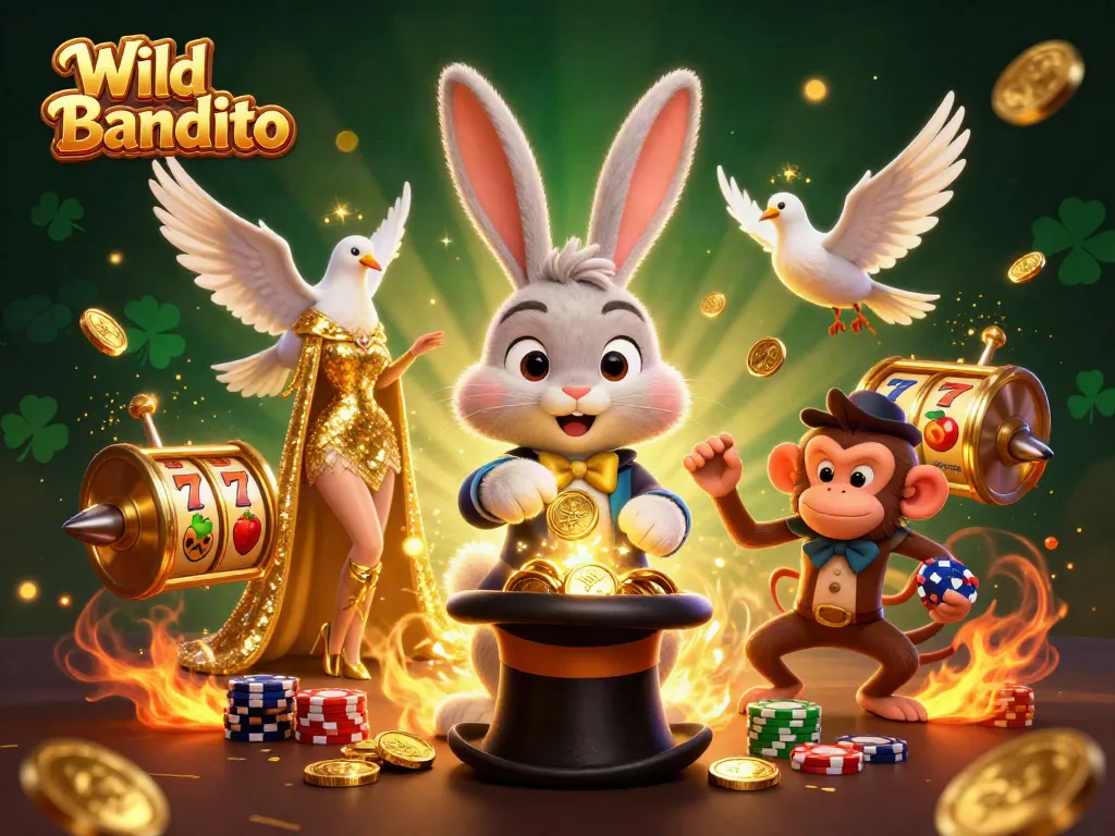 Spin vibrant Wild Bandito slot by pulling coins, featuring playful characters and rich casino elements.