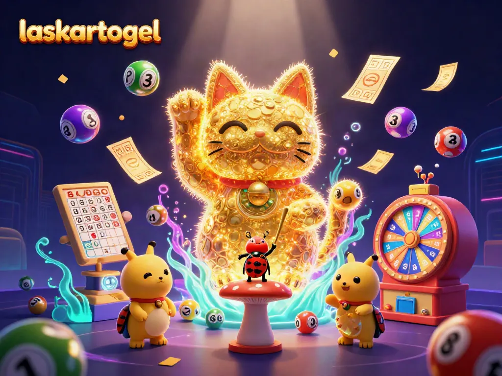 Experience the vibrant energy of laskartogel with a dynamic illustration of a lucky cat amidst casino elements.