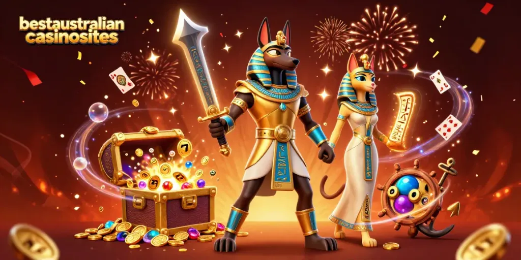 Experience the magic of bestaustraliancasinosites with vibrant 3D casino warriors and dynamic gaming elements.